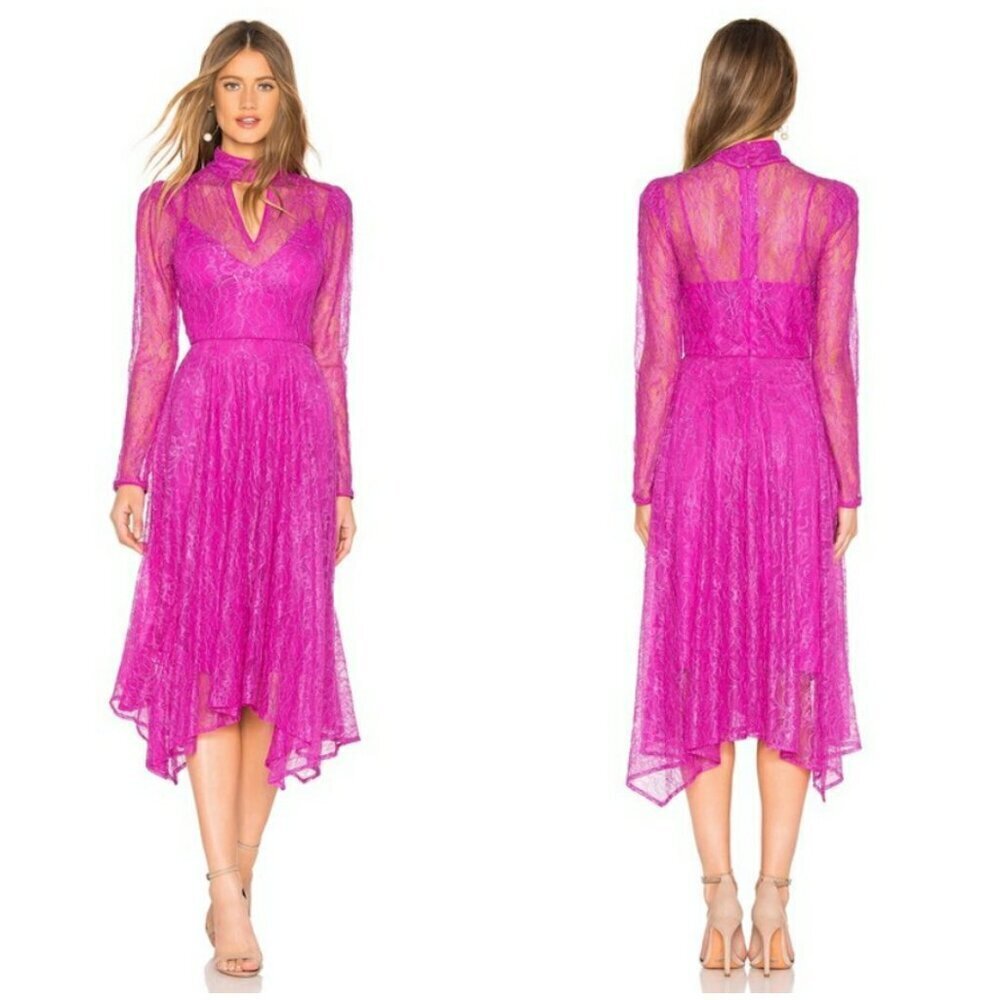 💕BCBGMAXAZRIA💕 Lace Midi Dress ~ Magenta 2 NWT